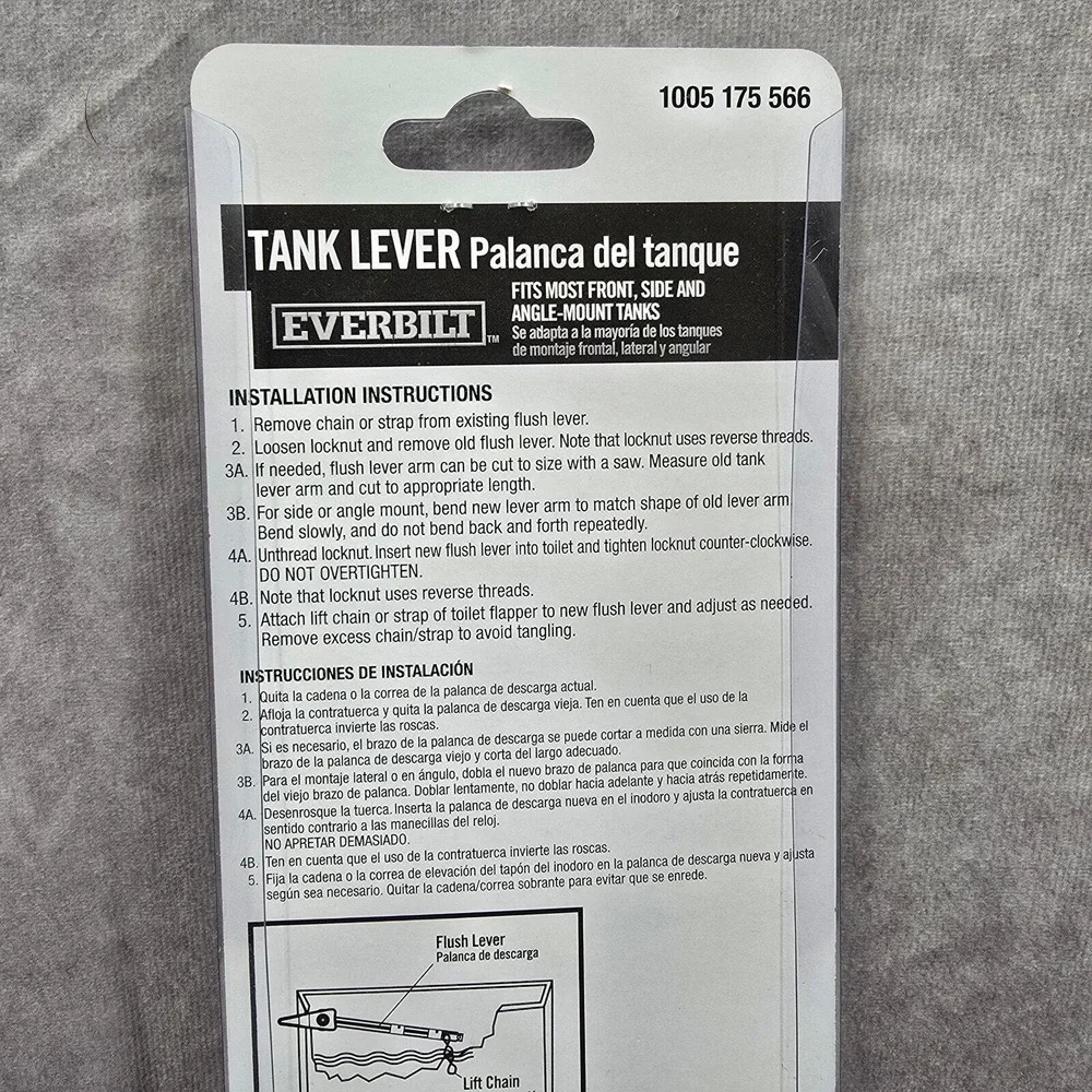 Everbilt Universal Toilet Tank‎ Lever Plastic Handle Arm White Front Angle Mount